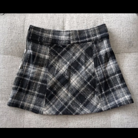 Free People Wool Plaid Knit Zip Mini Skirt A-Line Flare Brown Black XS - Picture 1 of 9